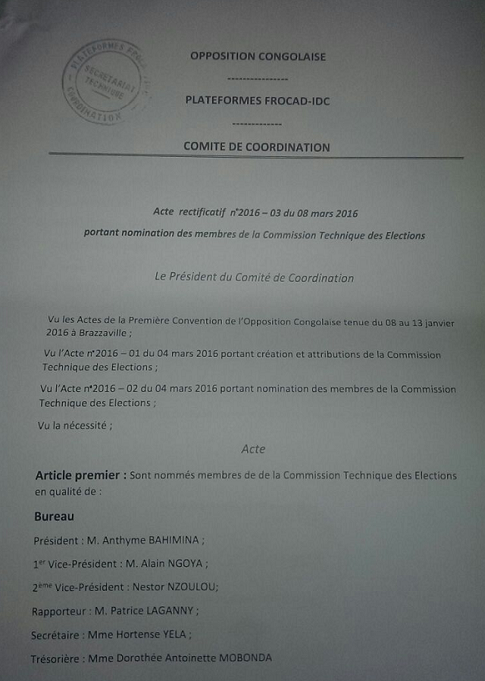 Communiqué de la plateforme Frocad IDC concernant la création de la CTE. 