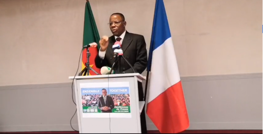 L'opposant Maurice Kamto lors d'une conférence de presse à Paris, le 30 janvier. © Maurice Kamto/Facebook