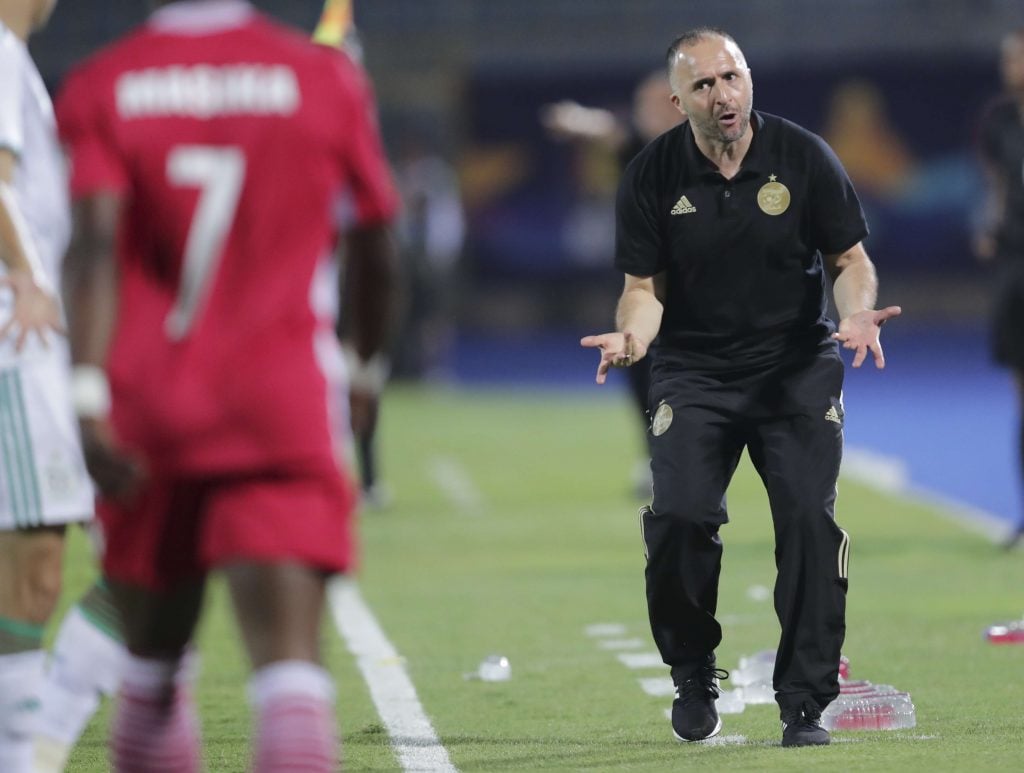 Djamel Belmadi donne ses instructions lors du match Algérie-Kenya, le 30 juin 2019. © Hassan Ammar/AP/SIPA