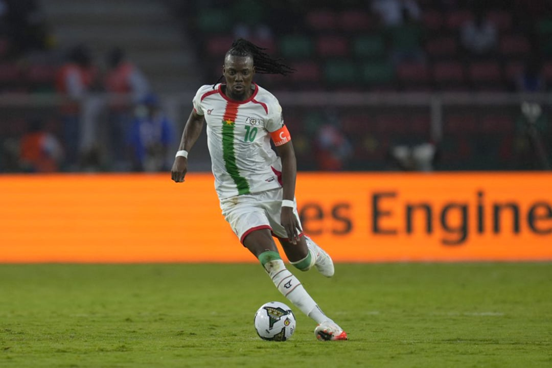 Bertrand Traoré lors du match du Burkina Faso contre le Cameroun lors de la CAN, au stade Paul-Biya, à Yaoundé, le 9 janvier 2022. © ULRIK PEDERSEN/AFP