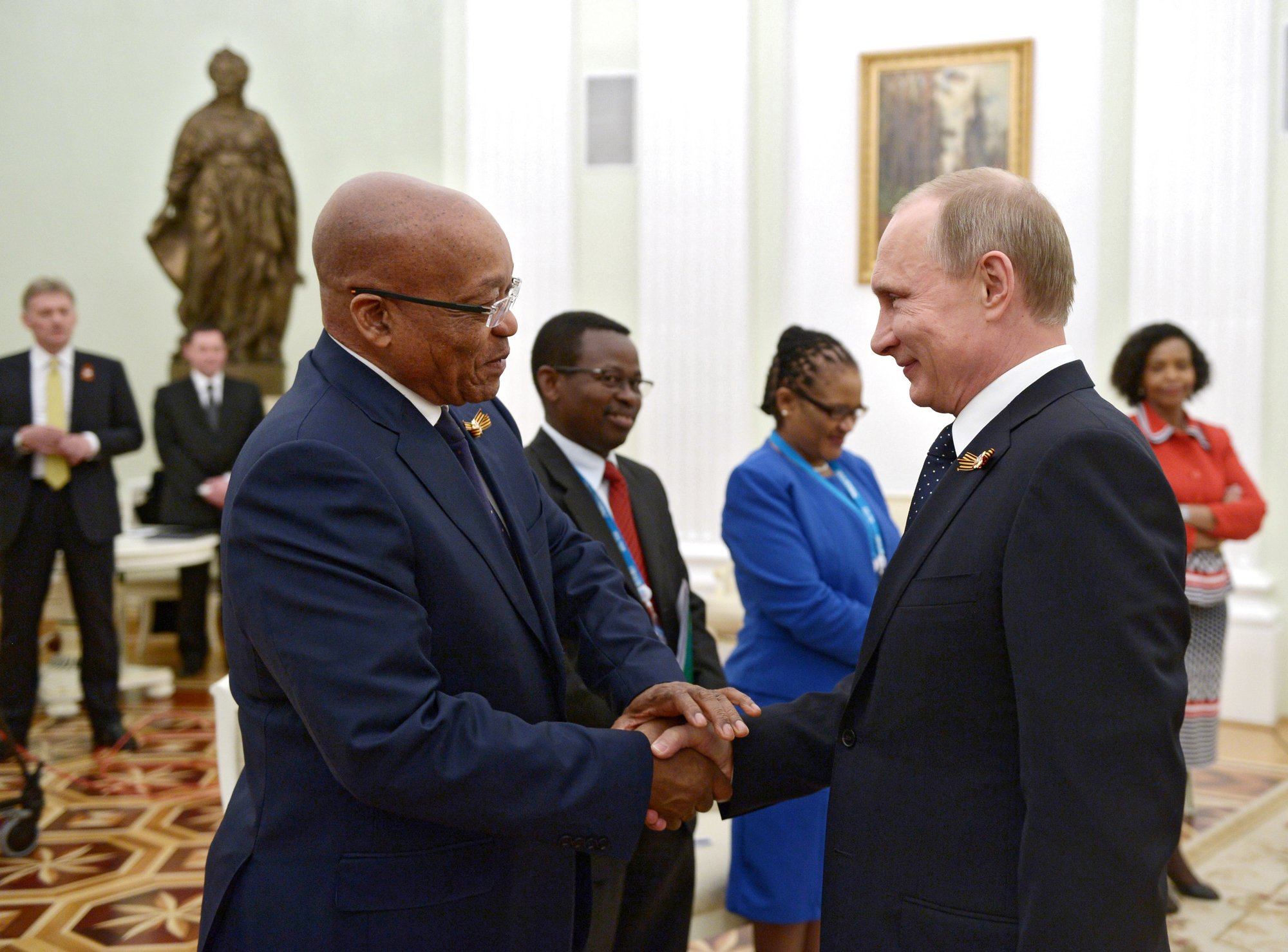 Moscou,9 mai 2015 : Vladimir Poutine reçoit Jacob Zuma,son homologue sud-africain. © Aleksey Nikolskyi/RIA Novosti/AFP