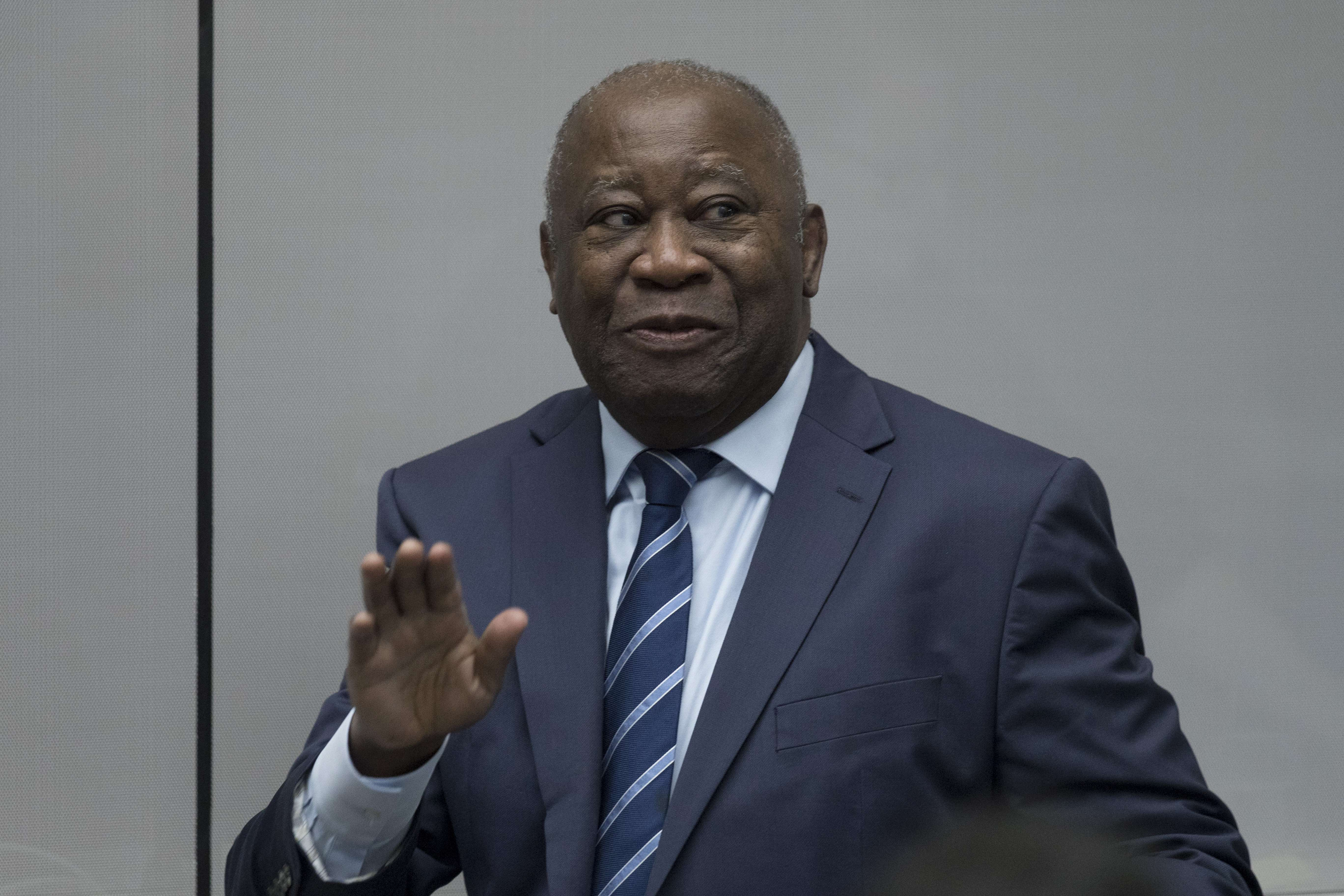 L'ancien président ivoirien Laurent Gbagbo à son arrivée dans la salle d'audience de la Cour pénale internationale à La Haye, aux Pays-Bas, le mardi 15 janvier 2019. © Peter Dejong/AP/SIPA