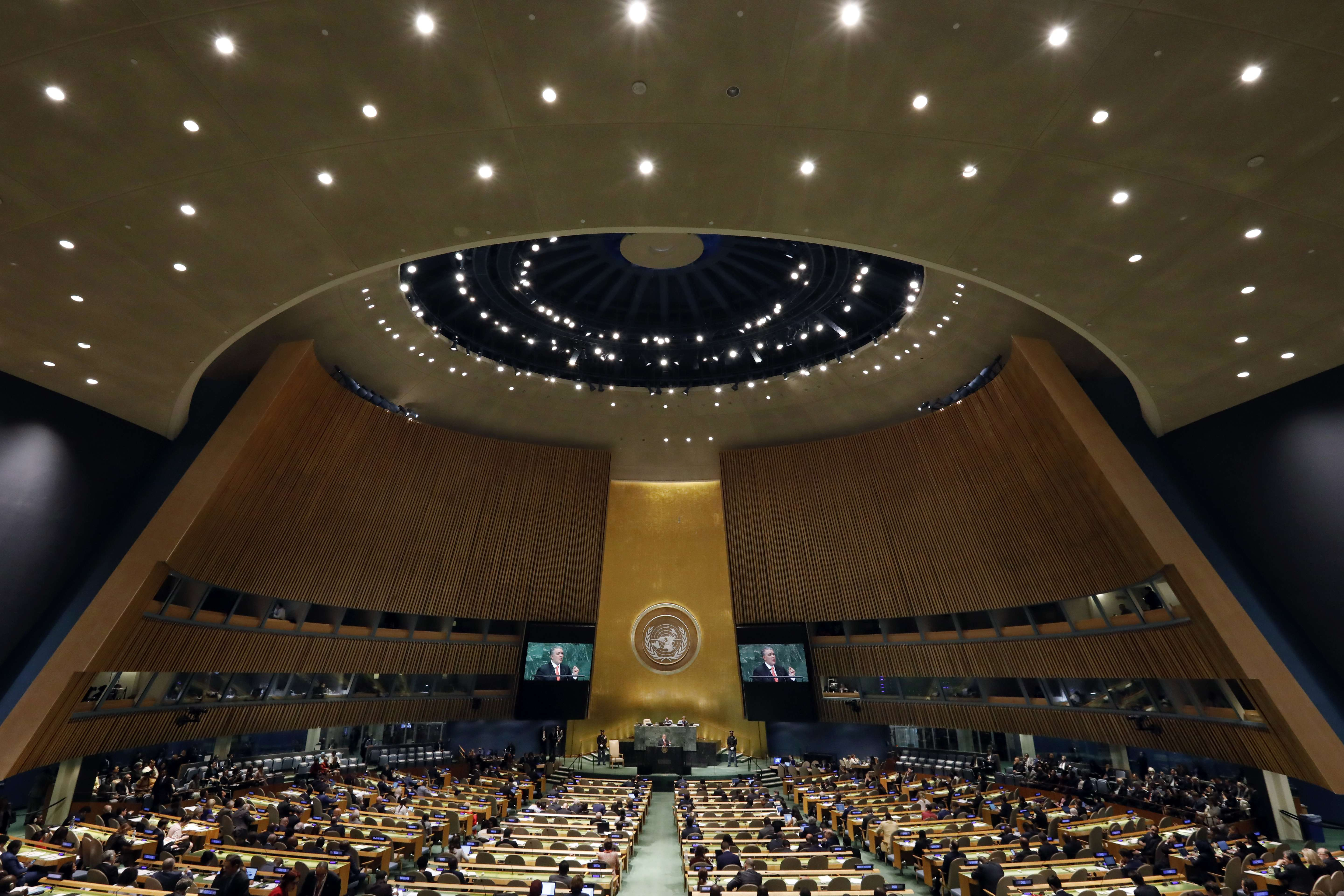Lors de la 73ème session de l'Assemblée générale des Nations unies, au siège de New York , mercredi 26 septembre 2018. © Richard Drew/AP/SIPA