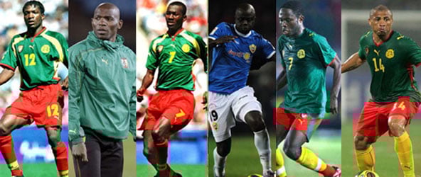 Lauren Etamé Mayer, Geremi Njitap, Nicolas Alnoudji, Modeste M'Bami, Dani Kome, Joël Epalle de gauche à droite. © AP/SIPA/Montage J.A.