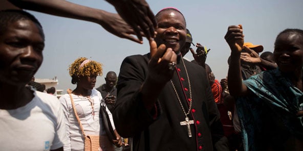 Dieudonné Nzapalainga, l'archevêque de Bangui., un autre acteur de la réconciliation ente les communautés. © AP/SIPA