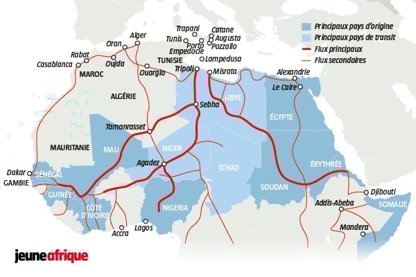 Les chemins migratoires en Libye. © JA