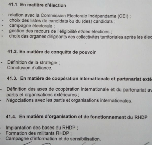 Une partie du passage concernant le transfert des compétences des partis fondateurs au futur RHDP © Jeune Afrique
