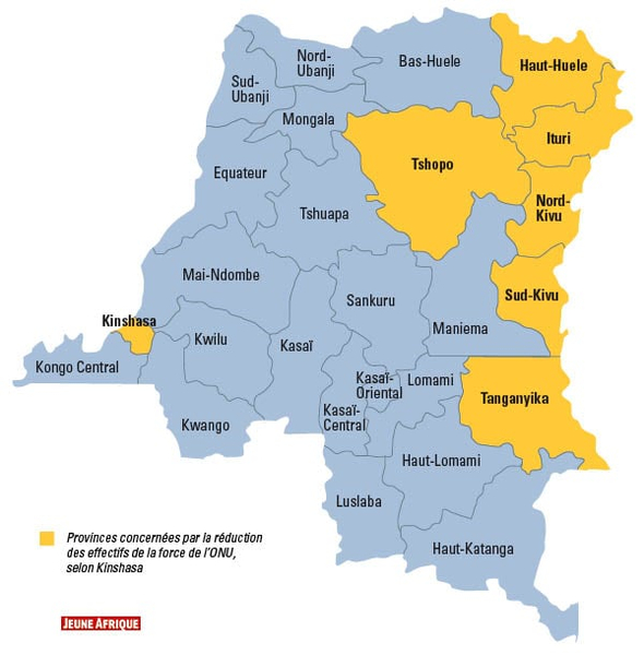 Carte de la RDC. © Jeune Afrique