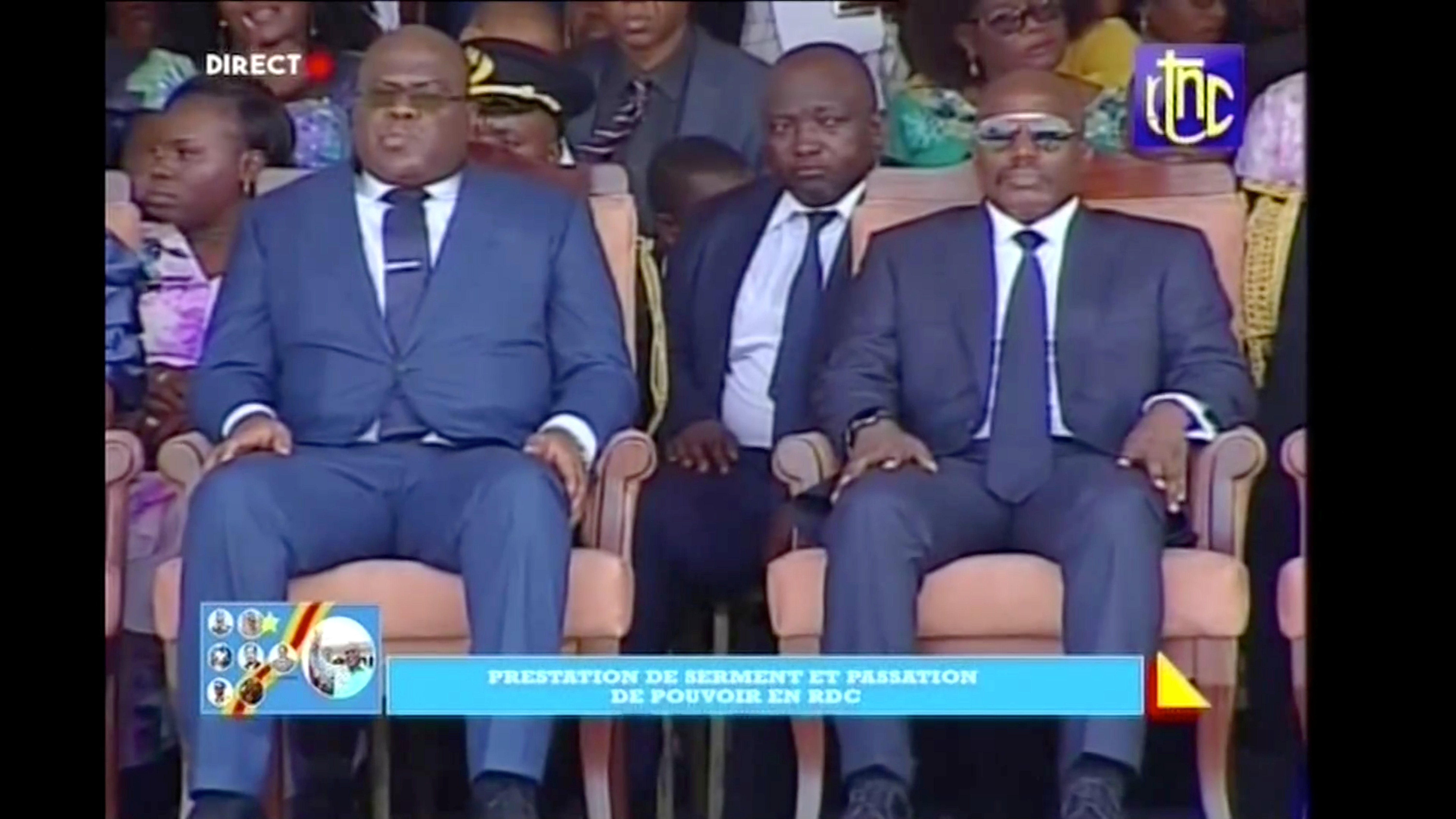 Félix Tshisekedi (à g.) avec le président sortant Joseph Kabila, lors de l'investiture à Kinshasa le 24 janvier. © Reuters