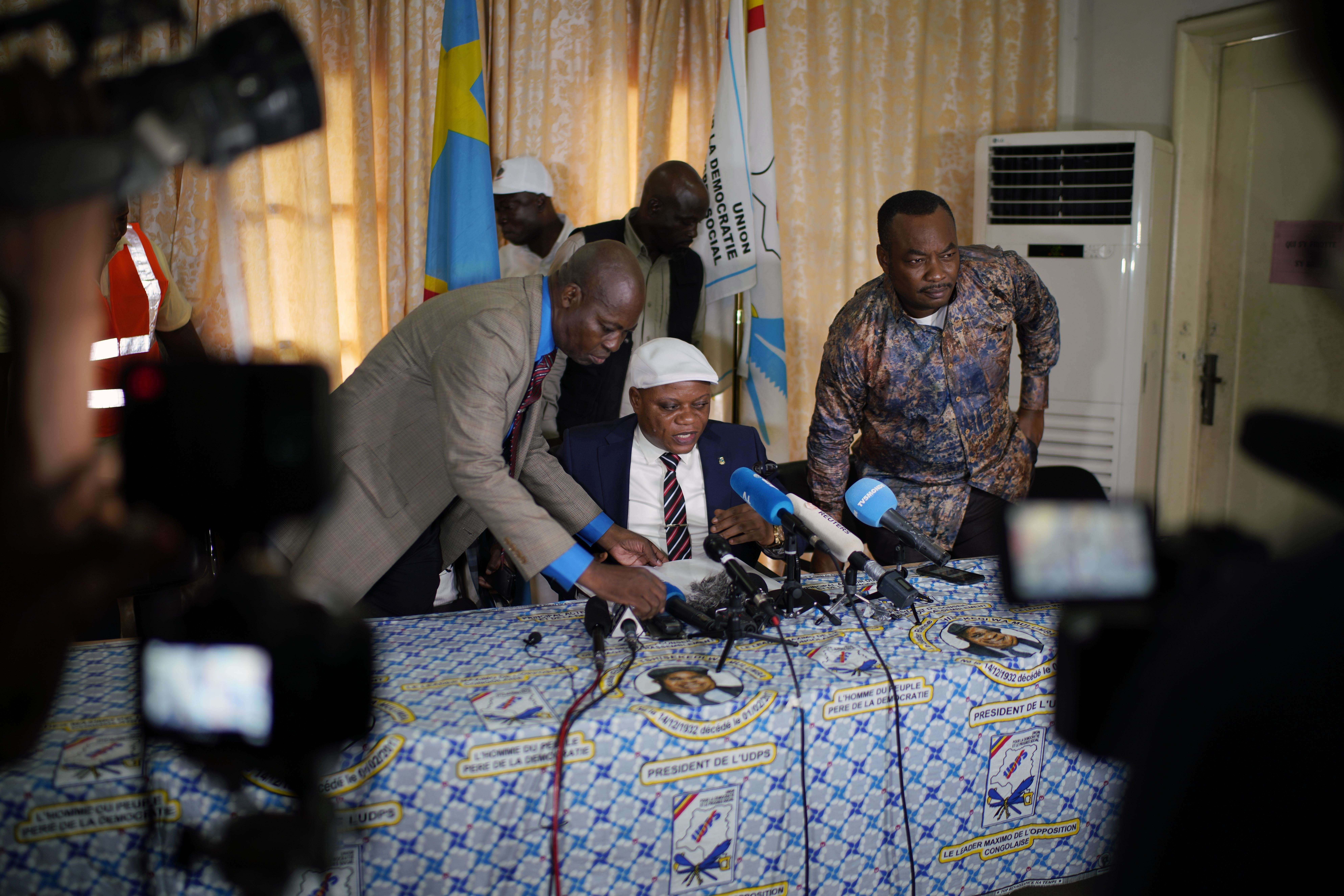 Jean-Marc Kabund, secrétaire général de l'UDPS, lors d'un point presse à Kinshasa le 7 janvier 2019 (archives). © Jerome Delay/AP/SIPA