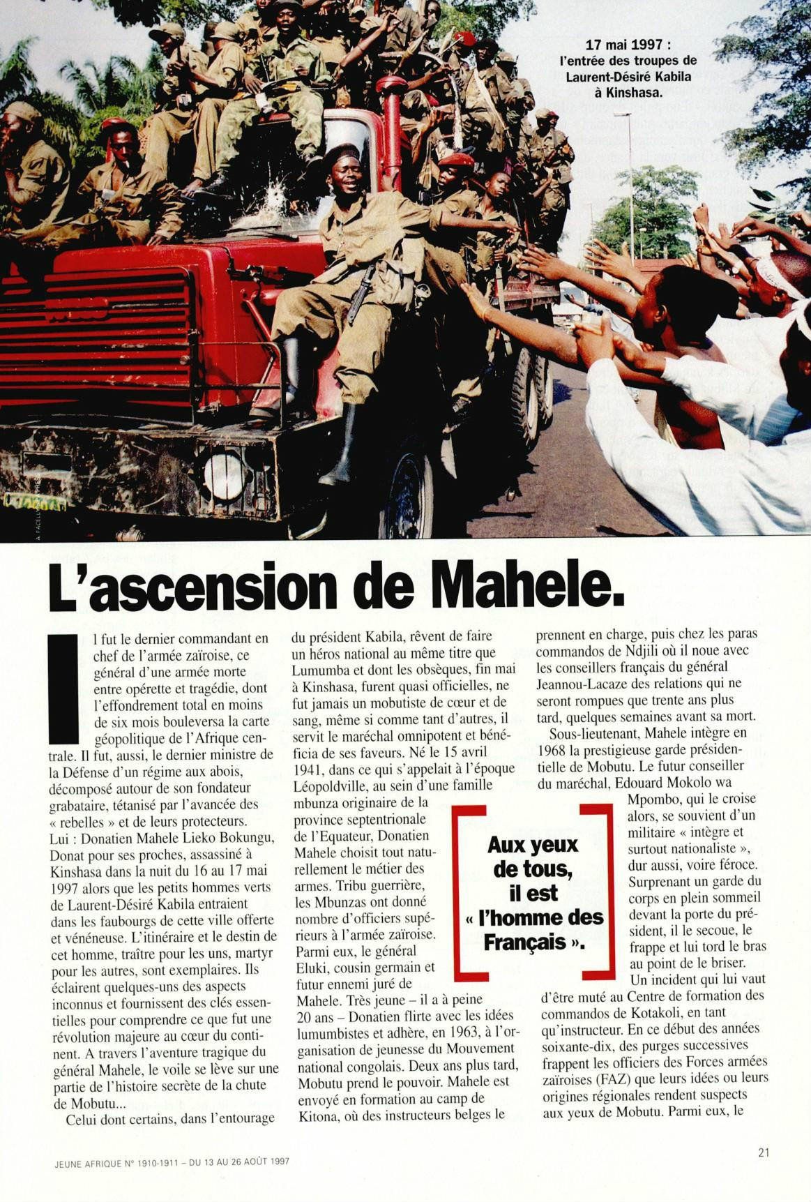 Extrait de l’article « Histoire secrète de la chute de Mobutu », de François Soudan, dans J.A. n°1910-1911, du 13 au 26 août 1997. © Jeune Afrique