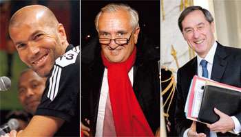 Zinedine Zidane, Jean-Pierre Raffarin et Claude Guéant incarnent les relations algéro-françaises.