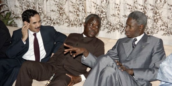 Maaouiya Ould Taya (àg.) avec Mathieu Kérékou et Abdou Diouf au sommet de la CEDEAO à Ouagadougou, le 29 juin 1989