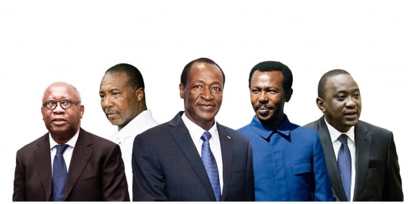 L'ivoirien Laurent Gbagbo, le Libérien Charles Taylor, le Burkinabé Blaise Compaoré, l'Éthiopien Mengitsu Haile Mariam, et le Kényan Uhuru Kenyatta