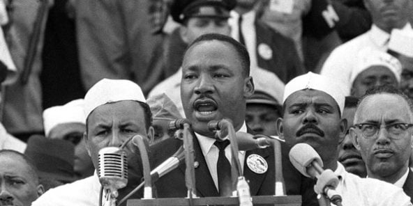Martin Luther King prononçant son célèbre discours « I have a dream », le 28 août 1963, à Washington.