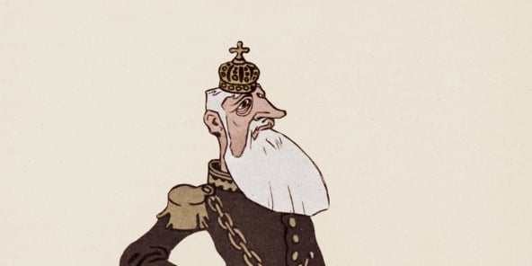 Une caricature du roi entouré par les têtes de ses victimes congolaises.