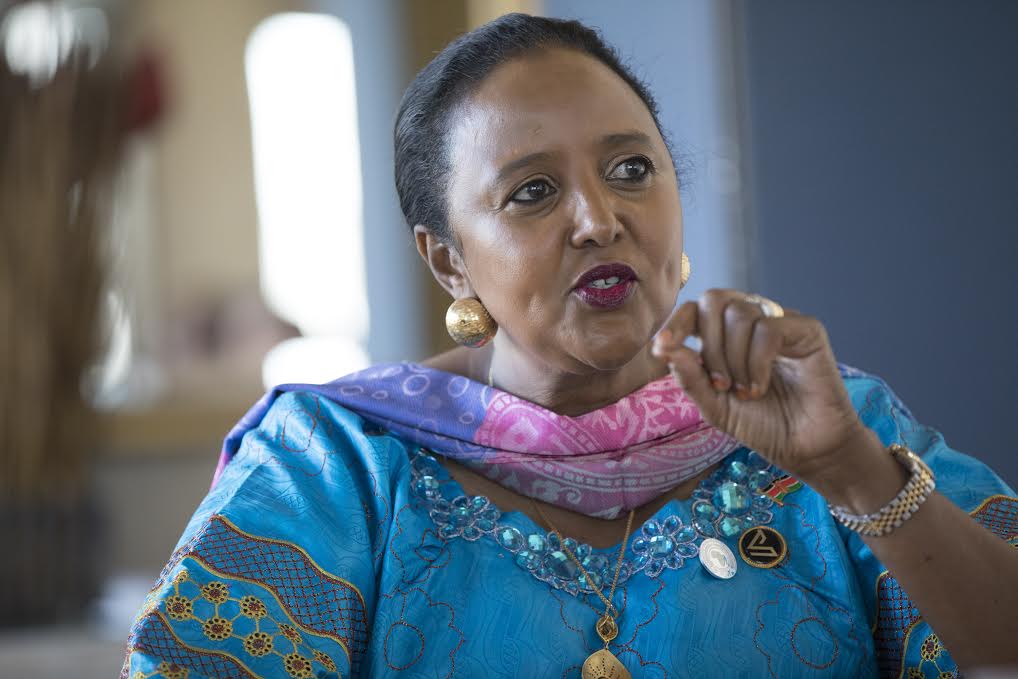 La ministre des Affaires étrangères du Kenya, Amina Mohamed, le jeudi 26 janvier 2016 à Addis-Abeba. © Zakarias Abubeker pour J.A