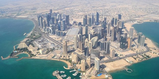 Doha, au Qatar, vue d’avion.