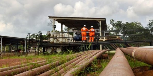 Des employés de GOC sur le champ d’Obangue.