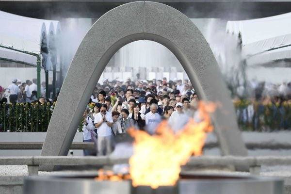 Le 6 août 2017, à Hiroshima. Cérémonie à la mémoire des 140 000 victimes de la bombe larguée sur la ville japonaise par les États-Unis en 1945.