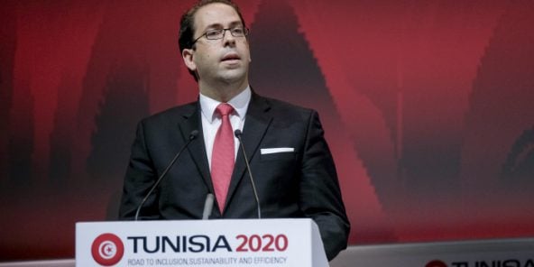 Le chef de gouvernement Youssef Chahed, lors de la conférence de presse de clôture de Tunisia 2020, le 30 novembre 2016.