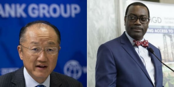 À gauche Jim Yong Kim (Banque mondiale), à droite Akinwumi Adesina (BAD)