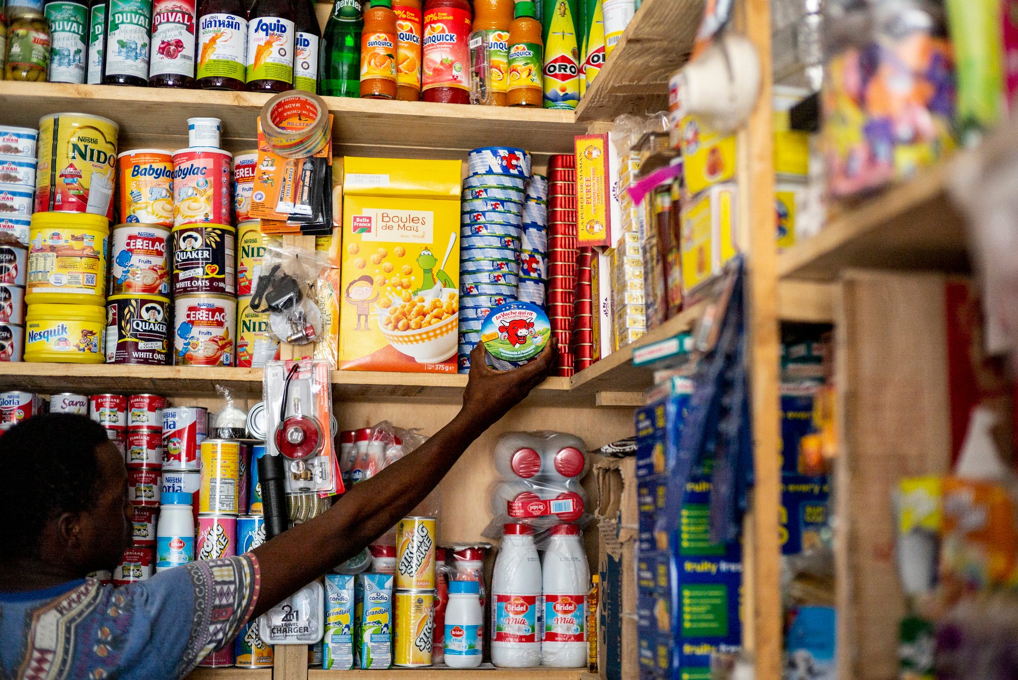 Fromage de la marque Vache qui Rit dans une boutique de quartier à Dakar 2018