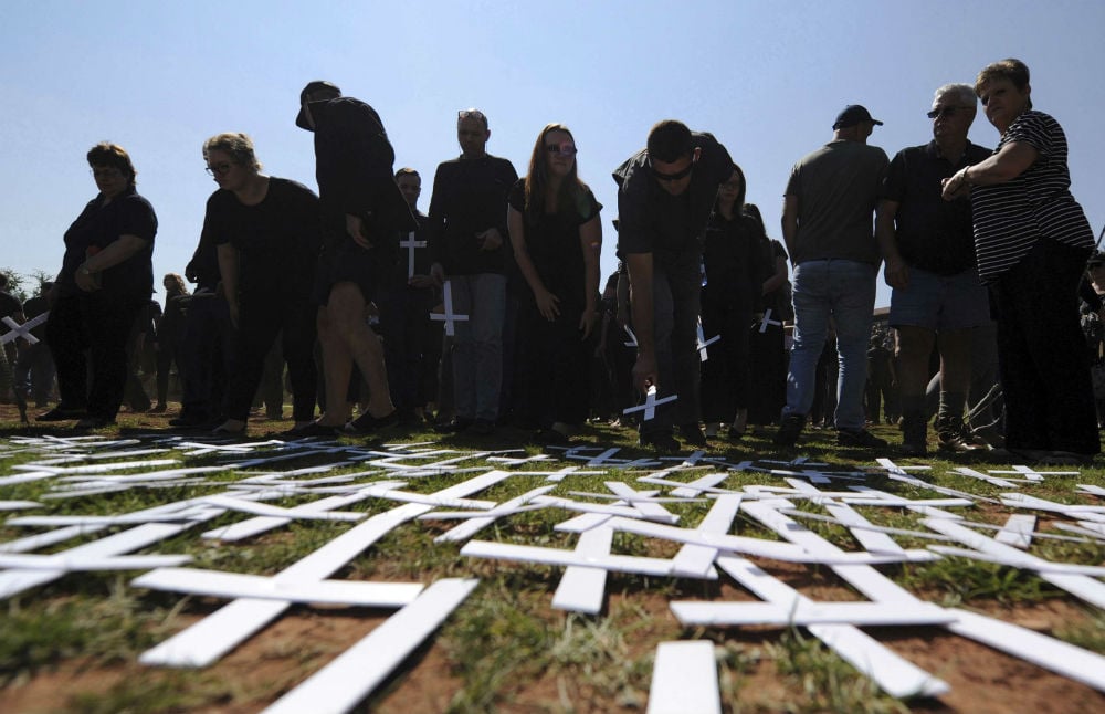 Manifestation de fermiers sud-africains blancs au Vorrtrekker Monument, à Pretoria en octobre 2017.