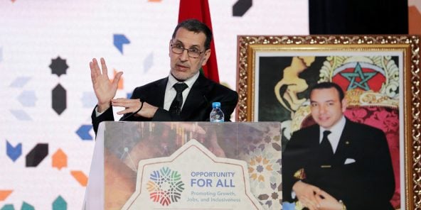 Moroccan Prime Minister Saad-Eddine El Othmani speaks during the IMF economic conference in Marrakech, Morocco January 30, 2018 REUTERS/Youssef Boudlal - RC131E4B8310