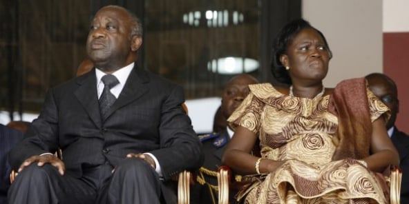 L’ex-couple présidentiel au stade Félix-Houphouët-Boigny, à Abidjan,le 1er avril 2009.