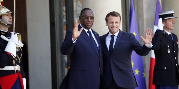 Le président sénégalais Macky Sall et son homologue français Emmanuel Macron, à l’Élysée le 15 mai 2019.
