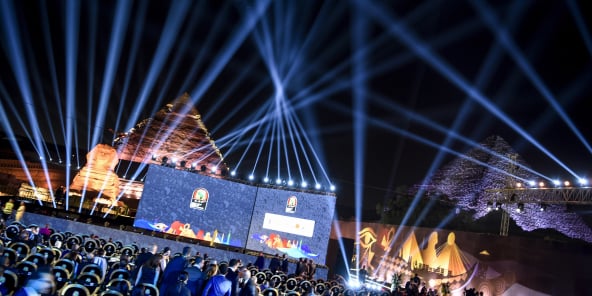 Cérémonie du tirage au sort de la CAN 2019, le 12 avril, sur le site des Pyramides de Gizeh.
