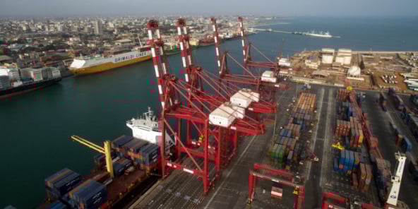 Vue aérienne du port Autonome de Cotonou, au Bénin, le 24 février 2016.