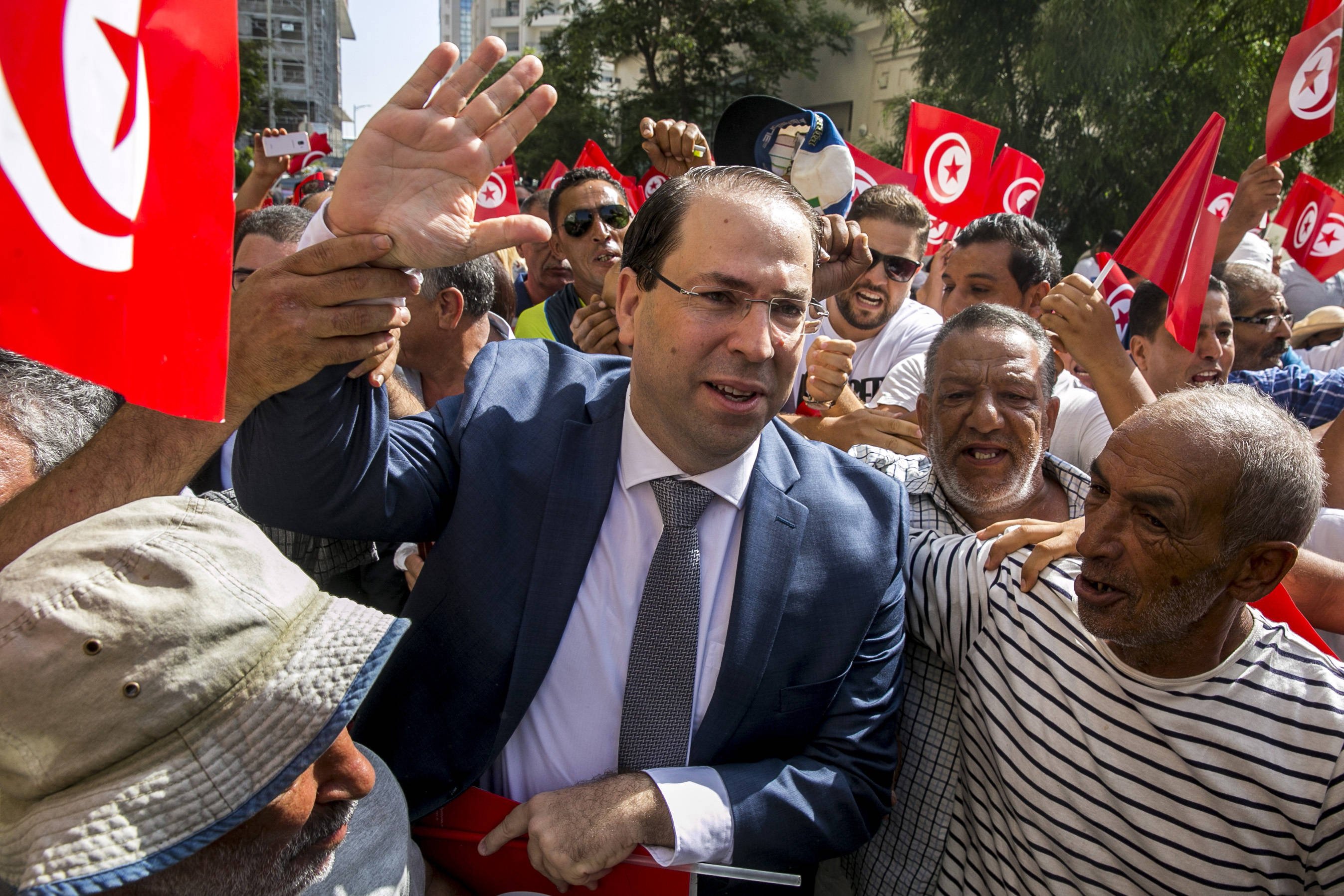 Le chef du gouvernement Youssef Chahed, le jour de son dépôt de candidature à l'élection présidentielle, vendredi 9 août 2019 à Tunis (image d'illustration).