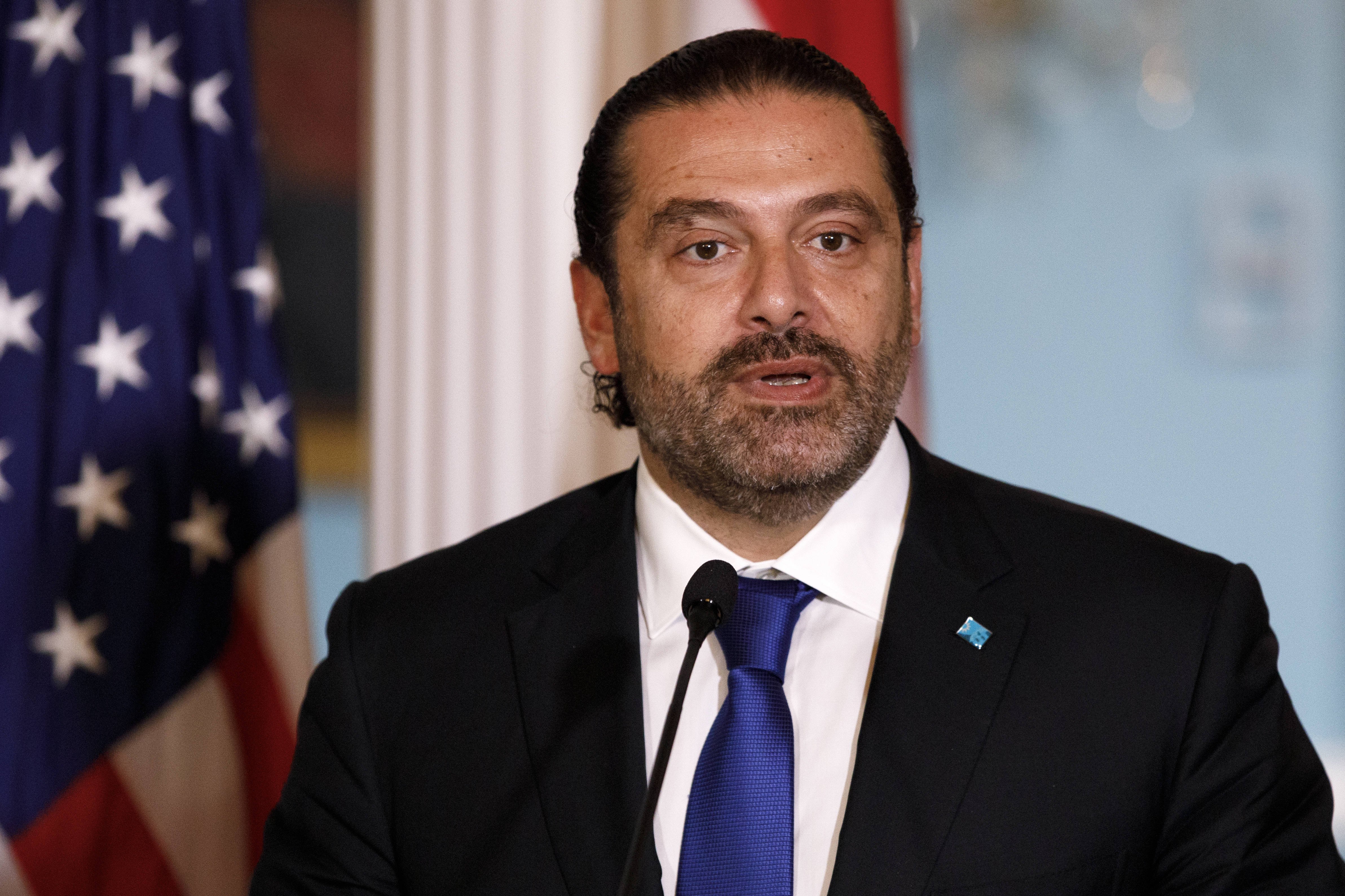 Le Premier ministre libanais Saad Hariri lors d'une conférence de presse avec le Secrétaire d'Etat américain Mike Pompeo, le 15 août 2019.
