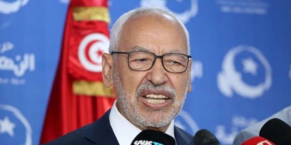 Le chef du parti islamiste Ennahdha, Rached Ghannouchi, lors d’une conférence de presse, le 6 octobre 2019 à Tunis.