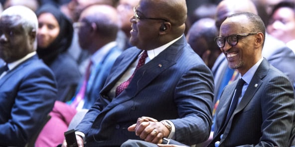 Félix Tshisekedi (à g.) et Paul Kagame, à Kigali, le 8 décembre 2019.