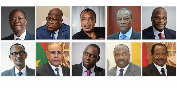Alassane Ouattara, Félix Tshisekedi, Denis Sassou Nguess, Alpha Condé, IBK, Paul Kagame,  Mohamed Ould Ghazouani, Macky Sall, Ali Bongo, Paul Biya.