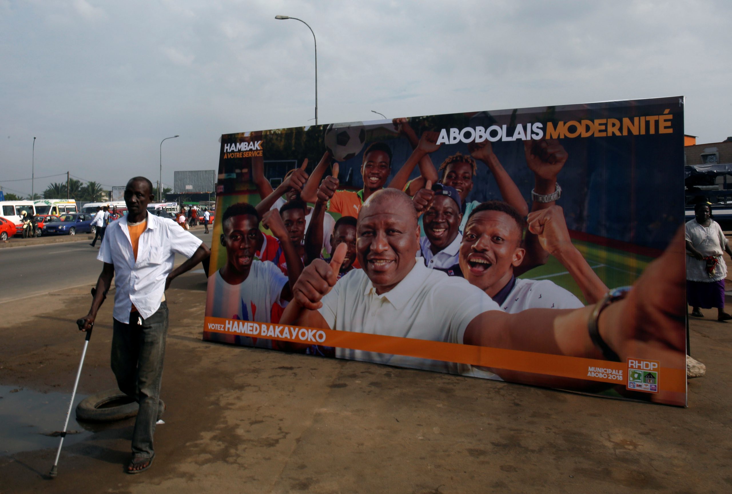 Une affiche d'Hamed Bakayoko, lors de la campagne des élections locales à l'issue de laquelle il l'a emporté à Abobo. © REUTERS/Thierry Gouegno