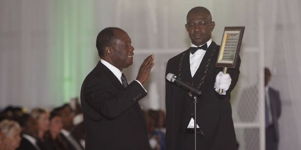 Alassane Ouattara, lors de sa prestation de serment pour son second mandat à la tête de la Côte d’Ivoire, le 3 novembre 2015.
