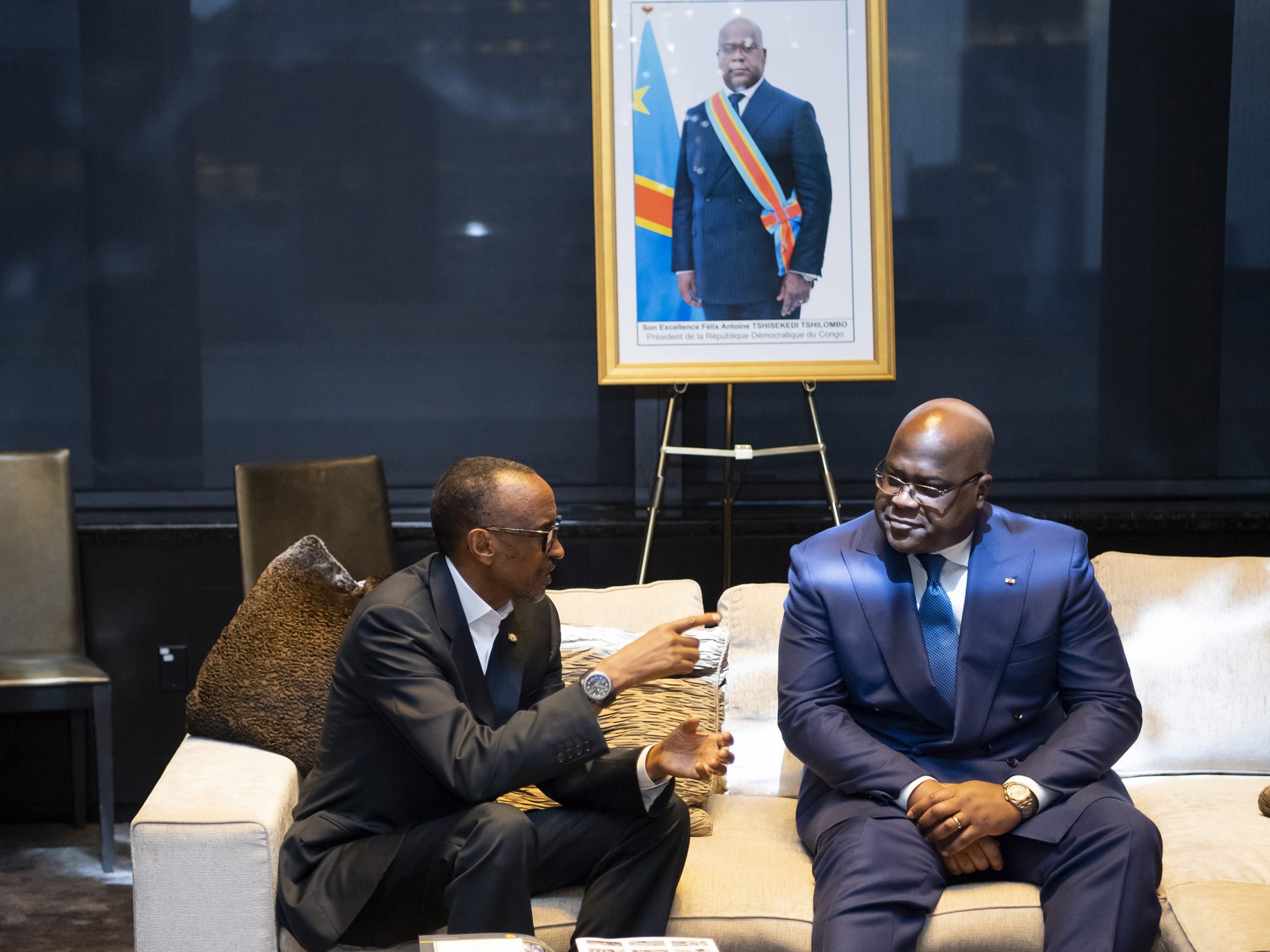 Le président rwandais Paul Kagame rencontre son homologue congolais Félix Tshisekedi, le 24 septembre 2019.