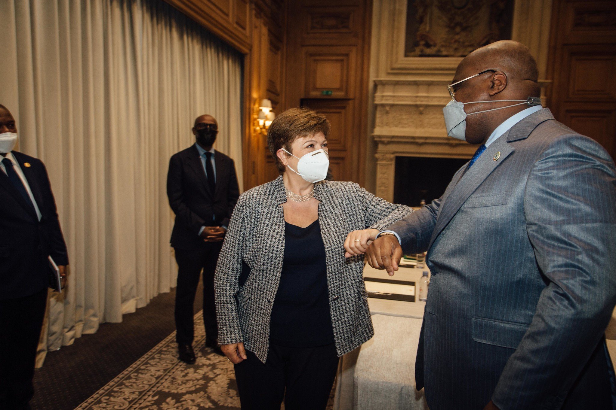 Kristalina Georgieva, DG du Fonds monétaire international (FMI), et le président Félix Tshisekedi (RDC), à Paris le mai 2021.