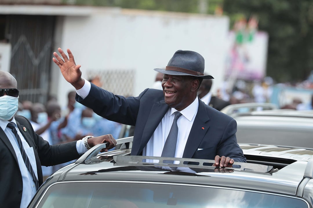 Alassane Ouattara à son arrivée à Bouaflé, le 23 septembre 2020.