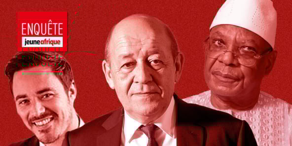 Jean-Yves Le Drian (c.), son fils Thomas (g.) et l’ex-président malien Ibrahim Boubacar Keïta (d.).